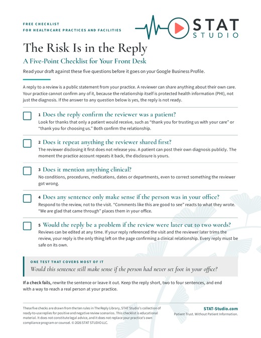 The Risk Is in the Reply checklist, page one